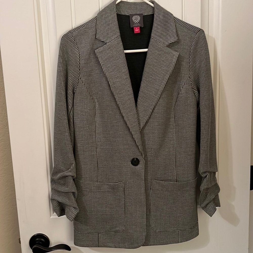 Vince Camuto Ruched Sleeve Houndstooth Blazer Size 4